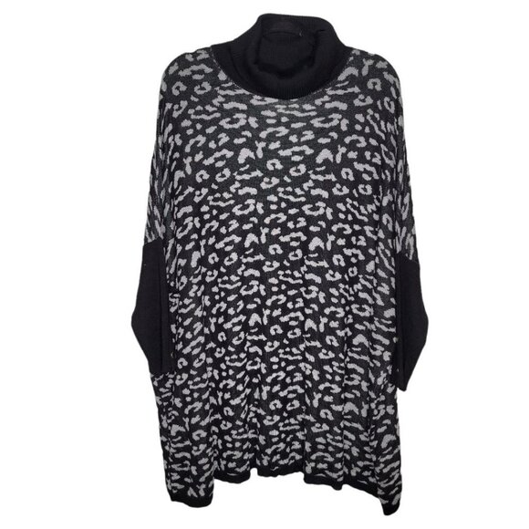 Kim Rogers Sweaters - Kim rogers Womens Black gray leopard print Turtleneck Sweater curvy size 2X